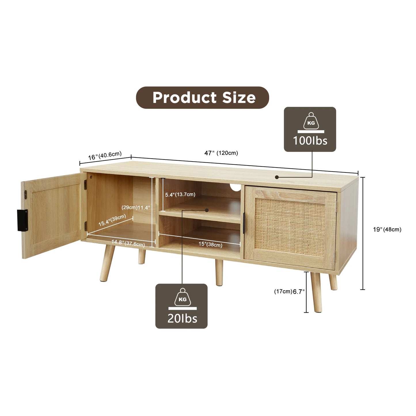 Farmhouse TV Stand 55", Natural Oak