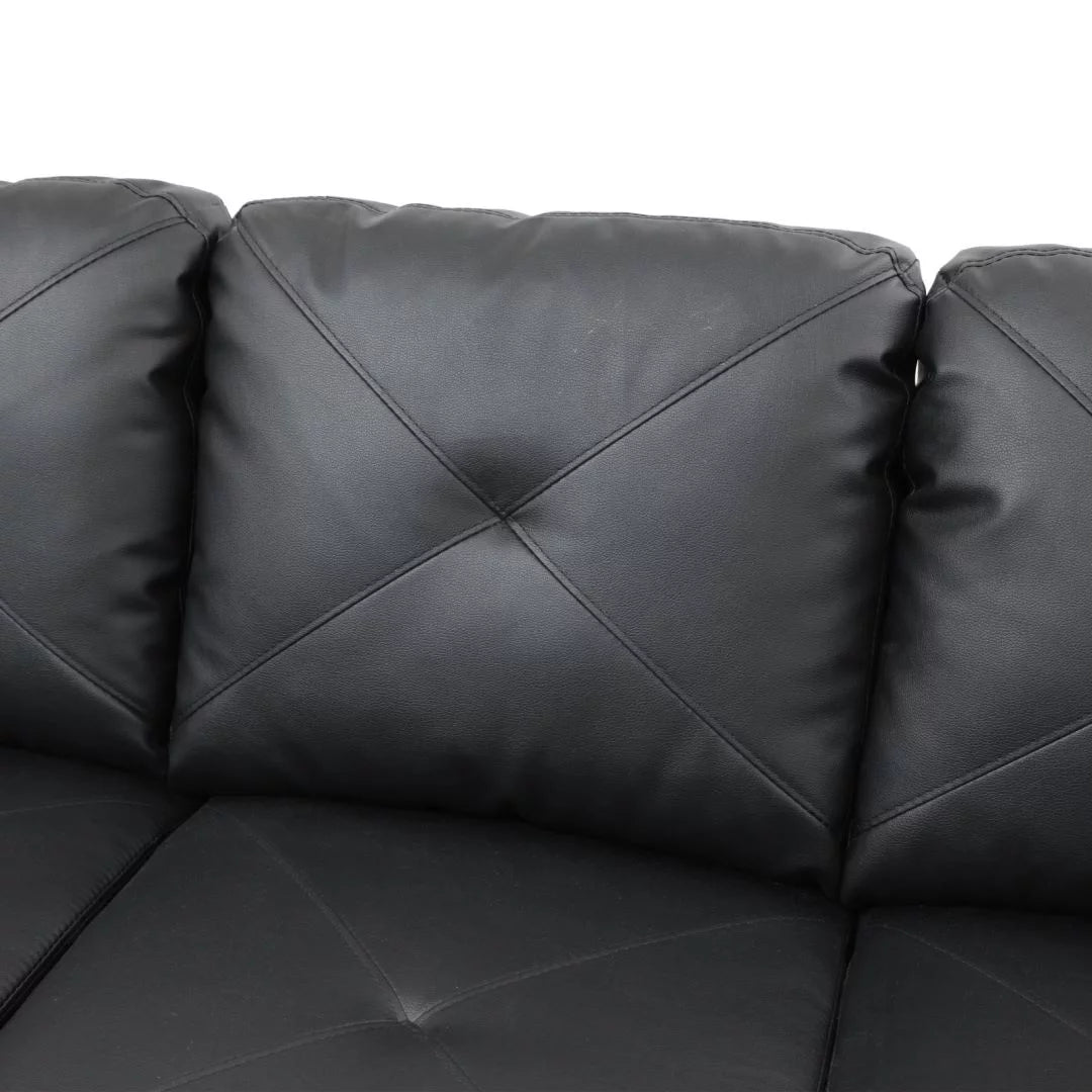 Faux L-Shaped Leather 4-Seat Couch Set Black(Without Ottoman)