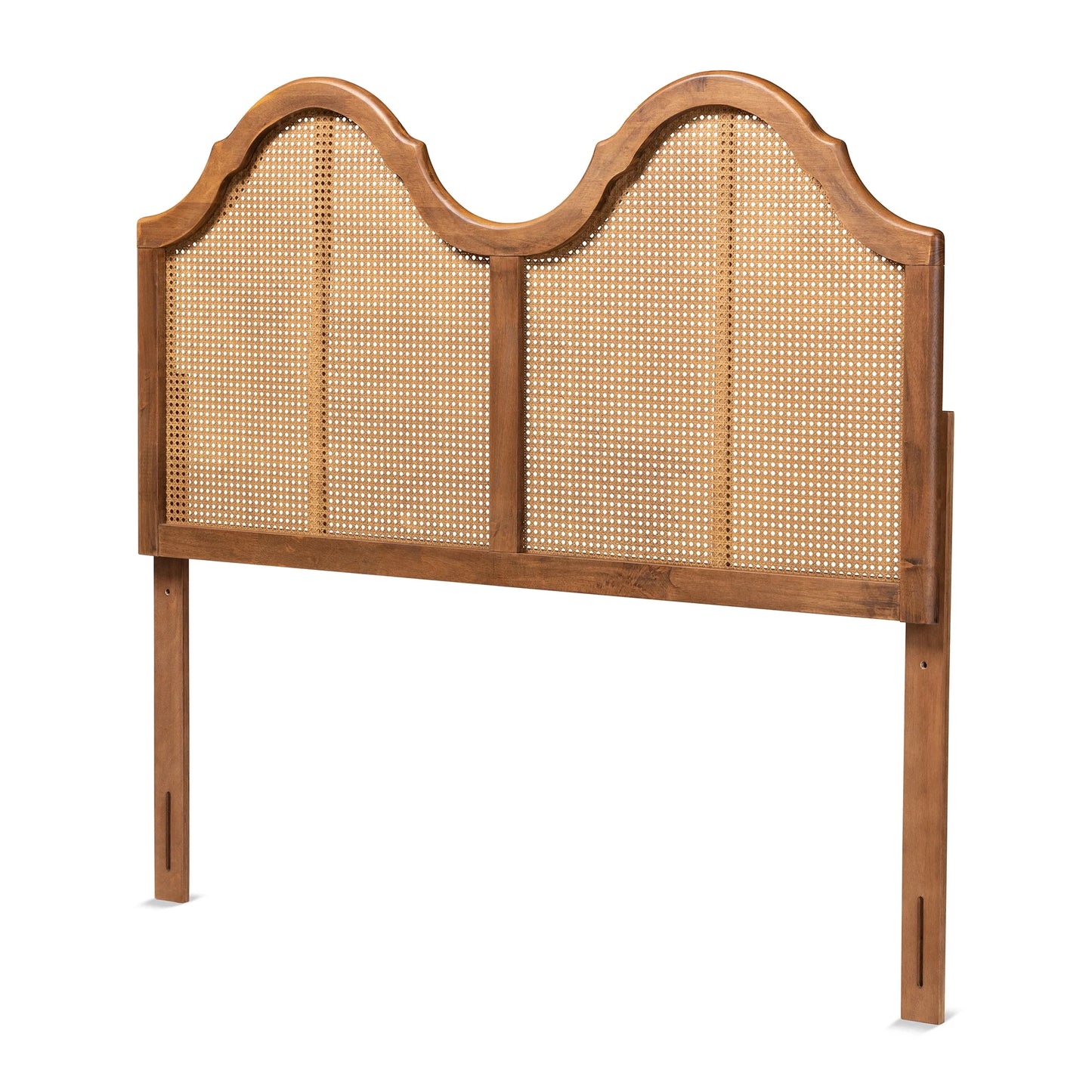 Hazel Classic Wood Back Support Rattan Headboard, Full, Ash Walnut