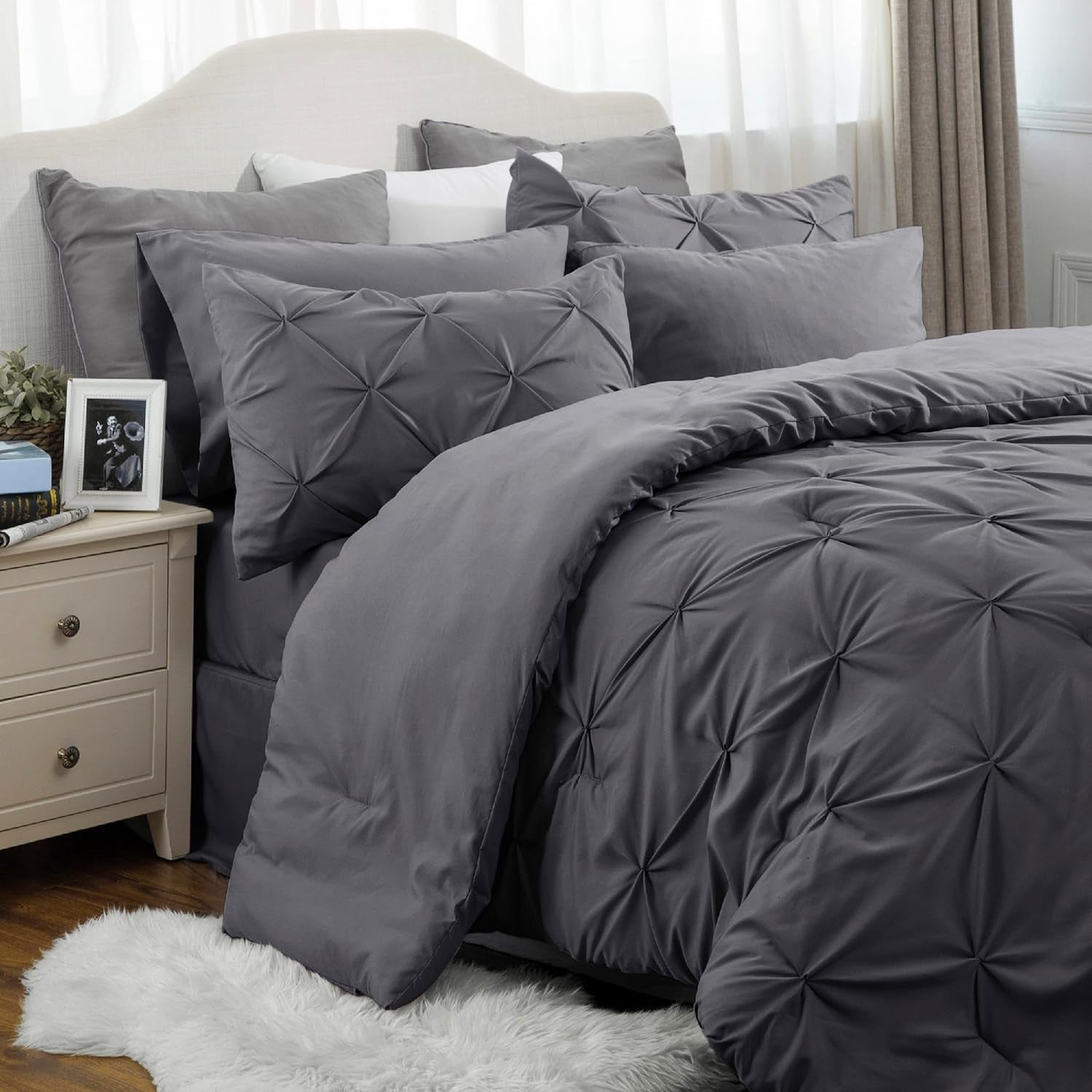 Black Twin Comforter Set with Sheets - 5 Pieces Twin Bedding Sets, Pinch Pleat Twin Bed in a Bag with Comforter, Sheets, Pillowcase & Sham