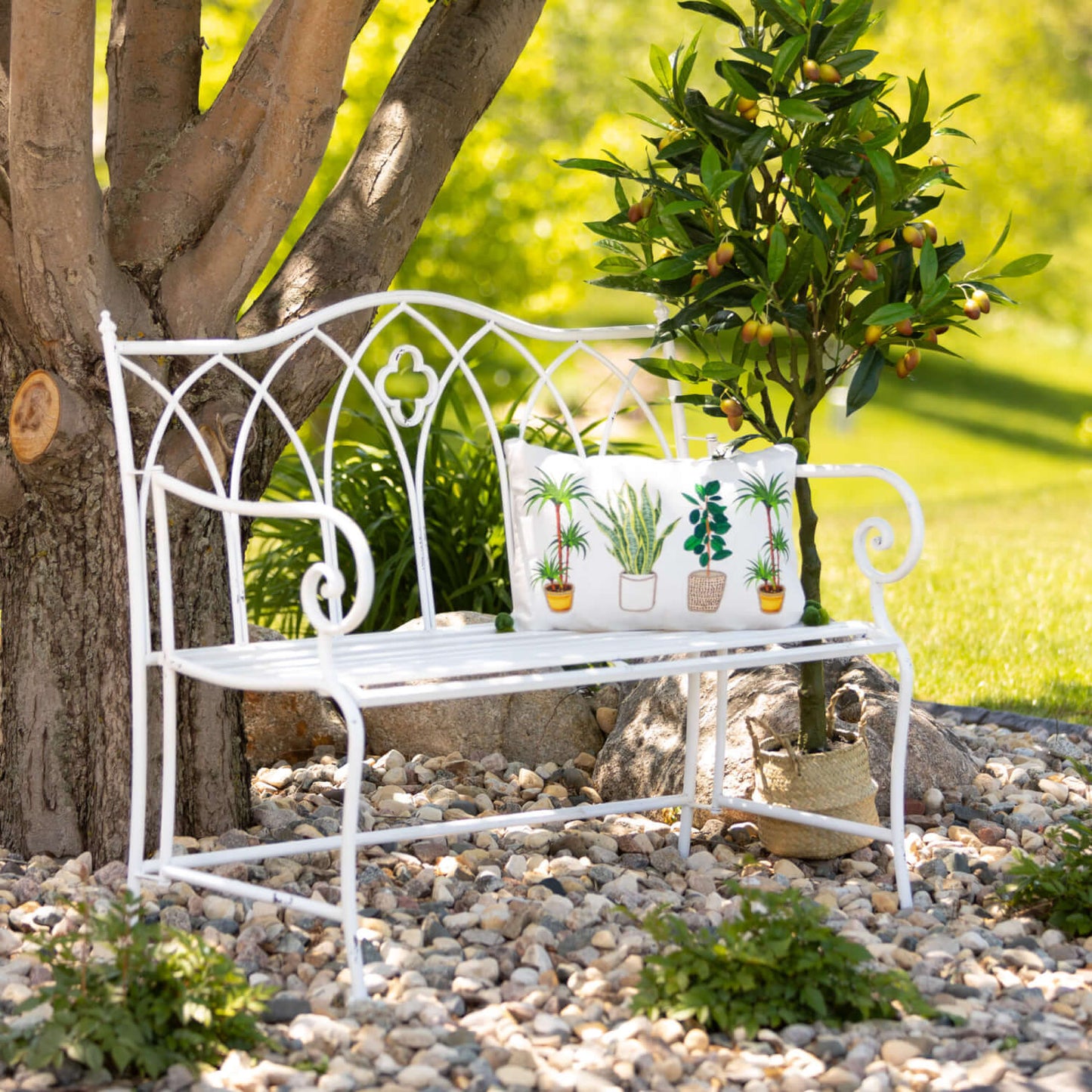 White Metal Garden Bench