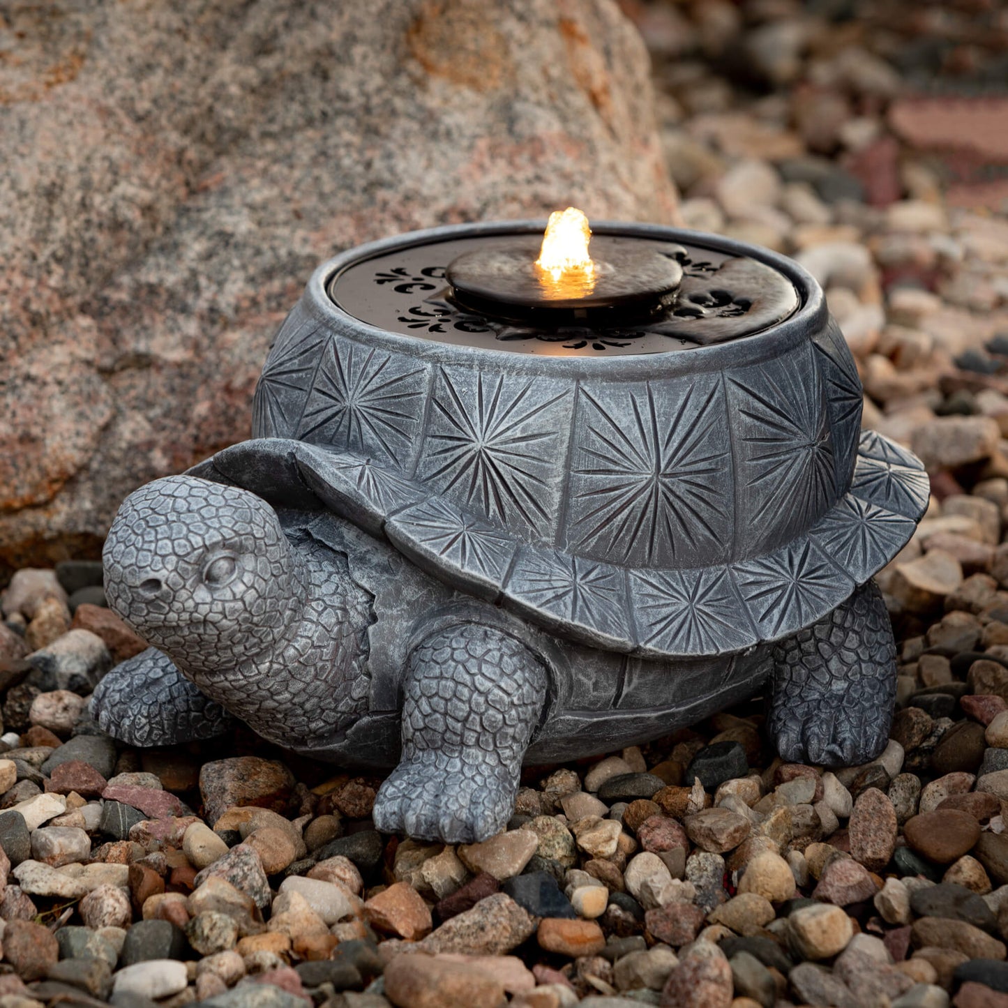 Stone Gray Tortoise Fountain